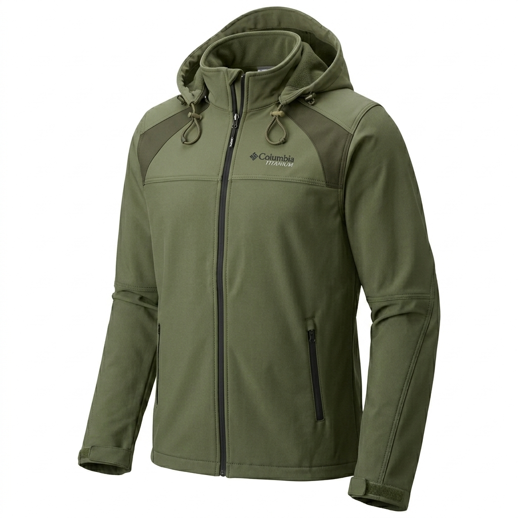 Tactical Columbia Softshell Hooded Jacket – Black & Olive Edition
